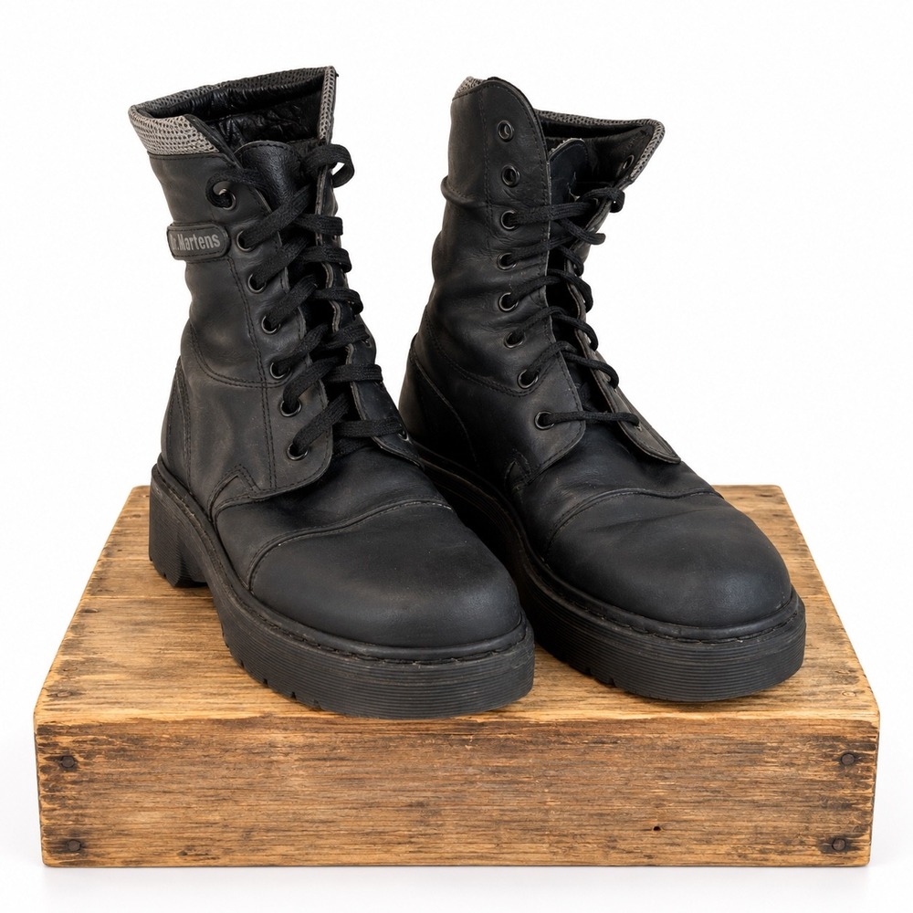 Dr. Martens 9279 Combat Boots Womens Size 7 Black Leather Platform Lug Y2K 90s
